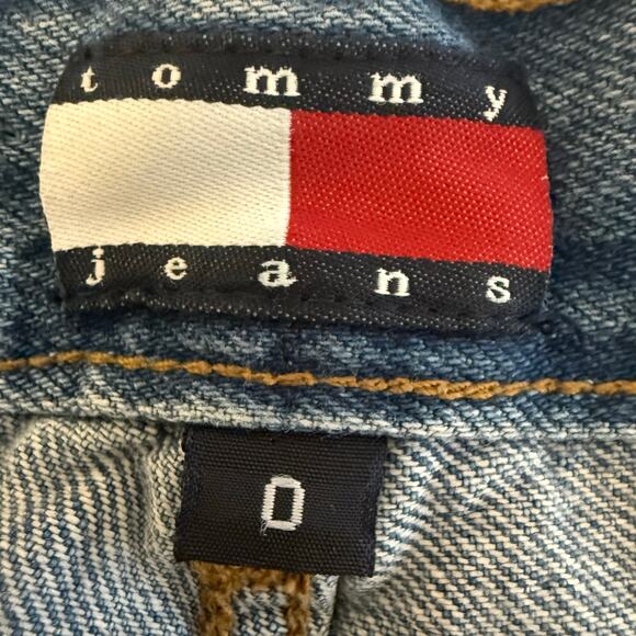 TOMMY JEANS Y2K Low Rise Rhinestone Split Flare Denim Stars Logo Retro Size 0 - Picture 10 of 13